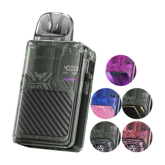 Lost Vape Thelema Elite 40 Art Pod Mod şeffaf karbon fiber ve renk seçenekleri.
