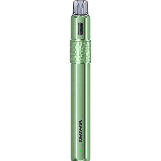 Uwell Caliburn Whirl F Pod Mod yeşil, altıgen dokulu kompakt elektronik sigara.
