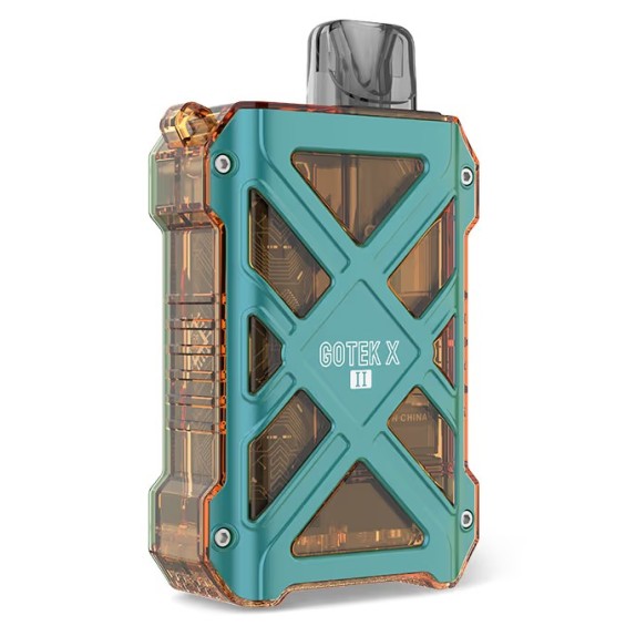 Aspire Gotek X II Pod Mod turkuaz, şeffaf gövdeli kompakt elektronik sigara.