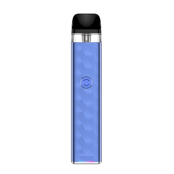 Vaporesso XROS 3 Pod Mod mavi, elmas desenli, kompakt elektronik sigara.