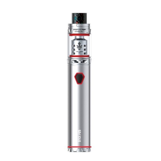 Smok Stick P25 Pod Mod gümüş renkli, kırmızı detaylı, kalem tipi elektronik sigara.