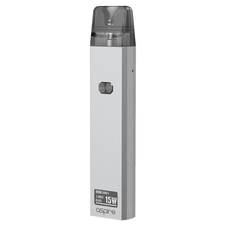 Aspire Favostix Pod Mod, gümüş renkli, kompakt dijital ekranlı elektronik sigara.