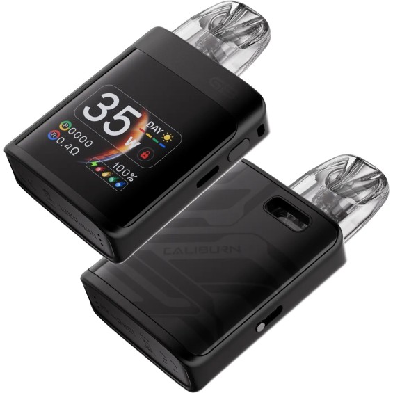 Siyah Uwell Caliburn G3 Pro KOKO Pod Mod, ekranlı, kompakt elektronik sigara.